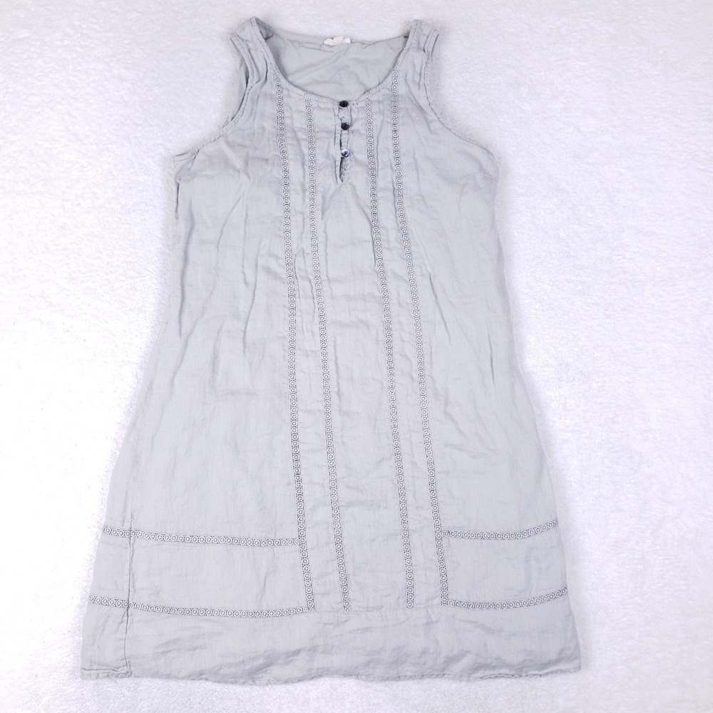 Garnet Hill Sleeveless‎ Dress Size 8 Gray Button Shift Embroidered Boho Chic
